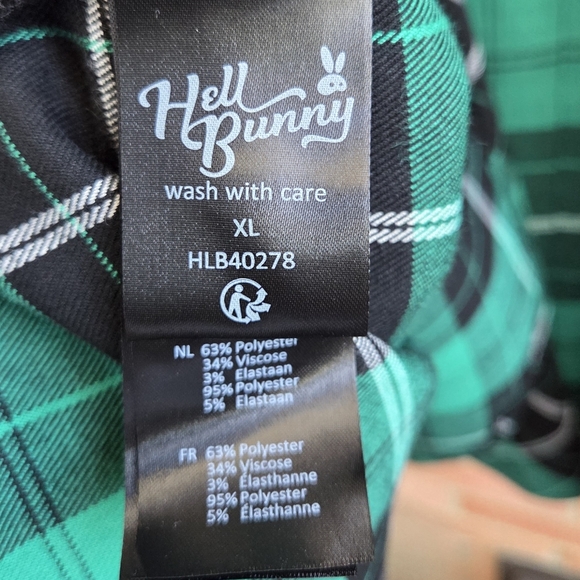 Hell Bunny Beryl Mid Dress Green Black Tartan Plaid Pockets Punk Rockabilly XL - Picture 5 of 7